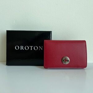 AUTHENTIC Oroton Red Saffiano Leather Melanie Texture Business Card Holder (NWT)